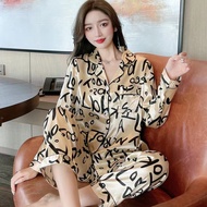 #Cand Korean Printed Satin Silk Long sleeves Sleepwear Terno Pajama Set for Women