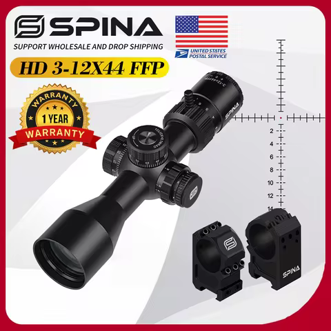 SPINA OPTICS HD 3-12x44 FFP Compact Rifle Scope Sight 8yds Parallax 5-150m Hunting Target AR AK Rifl