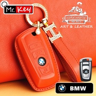 【Mr.Key】Luxury style Leather Car Key Case Cover Fob Protector Keychain Accessories for BMW Series 3 