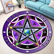 Five-pointed Star Symbol Carpet, Five-pointed Star Pattern Round Carpet, Satan Devil's Trap, Black Supernatural Carpet White