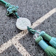 【親翠】天然翡翠 冰牛奶底帶抹綠福字車掛