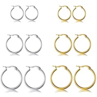 5-10 Pairs Small Gold Silver Hoop Earrings for Women, Stainless Steel Earrings Set Mens Lightweight 