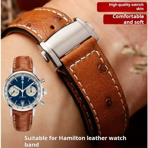 Ostrich Leather Watchband For Hamilton Jazz Khaki Aviation Series H32755851 Folding Clasp Watch Stra