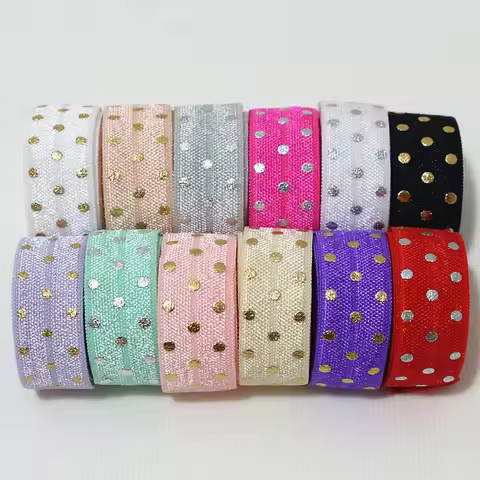 5Yards/Lot 5/8'' 16MM Polka Dots Printed Elastic Rubber Band Fold Over Elastic Foe Ribbon Diy Access