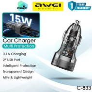 Awei C-833 Smart Car Charger 3.1A Charging Dual Port Pengecas Kereta Awei C833 Car Charger Awei Car 