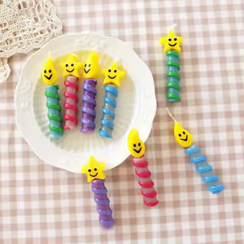 Cartoon pPentagram Smiley Face Candle Cake Decoration Creative Flame Smiley Face Birthday Candle Par
