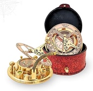ANTIQUANA Antique Brass &amp; Copper Sundial Compass, Sundial Clock in Box Gift Sun Clock Ship Replica Watch (BS1)