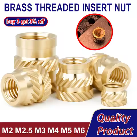 M2 M2.5 M3 M4 M5 M6 Brass Threaded Insert Nut Hot Melt Heat Knurled Embed Injection Copper Insertnut