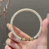 999.9 Roll Style Pair Mouth Solid Chinese Style Pure Silver Gold-Painted Retro Enamel Bracelet Silve