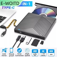 【E-WOITD】 5-in-1 USB 3.0ชนิด C External DVD RW CD Drive เครื่องเขียนอ่านออปติคอลไดรฟ์ภายนอกสำหรับพีซ