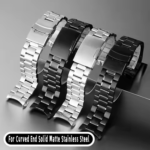 Curved End Solid Stainless Steel Watch Band For Casio Citizen Timex Tissot 18 20mm 22mm Men Black Me