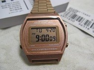 【CASIO WATCH 】薄型多功能鬧鈴碼錶.倒數計時玫瑰金色鋼帶電子錶料號：B-640WD -5ADF