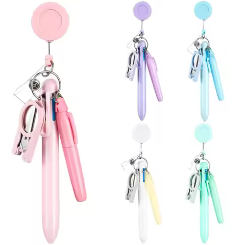 Nurse Pen Set Nurse Badge Accessories Mini Retractable Ball Pens Highlighter Badge Clip LED Keychain