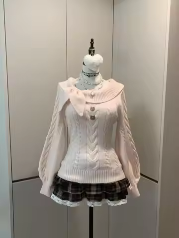 Preppy Style Sweet Knitted Sweater 2000s Aesthetic Gyaru Chic Korean Y2k Jumper Sweater Long Sleeve 