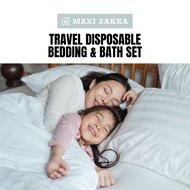 🇸🇬 Ready Stock Travel Disposable Bedding Towel Set Hotel Bedsheet Bath Pillow Case Quilt Cover Singl