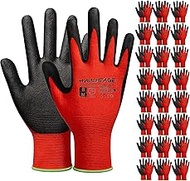 MANUSAGE Work Gloves MicroFoam Nitrile Coated-24 Pairs, Seamless Knit Nylon Gloves for Men and Women, Touchscreen, Lightweight, Comfortable, Red, M