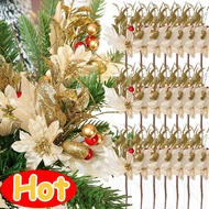 Christmas Tree Small Cuttings - Simulation Pine Needle Red Fruit Branch - Glitter Gold Powder Red Be