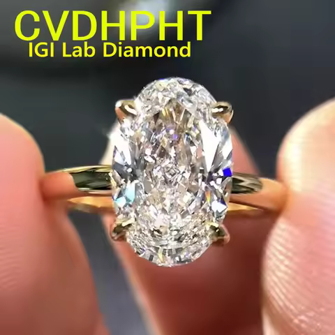 Luxury Soild 14K Yellow Gold RingIGI Lab Growing Diamond Ring Oval shape D Color 3Ct wedding ring
