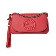 Gucci Soho Interlocking GG Red Leather Chain Flap Shoulder Bag Handbag Italy New