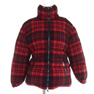 MONCLER DANUBE 19-20秋冬款，100%羊毛連帽格紋拉鍊羽絨服，RED，成色極佳。正品日本國內產品。女款。