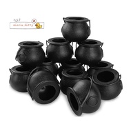 12Pcs Mini Black Cauldron with Handle Halloween Mini Witch Cauldron Halloween Pot Candy Holder for H