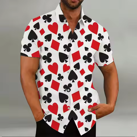 Fashion Men's Shirt Playing Cards 8 Colors Hearts Spades 3D Printing Lapel Short Sleeve Outdoor Stre