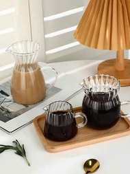 日本手工條紋耐熱玻璃小奶壺水壺手沖咖啡分享掛耳泡茶計量用量