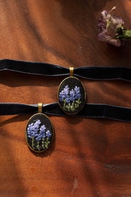 復古刺繡頸鏈| 7月誕生花 薰衣草