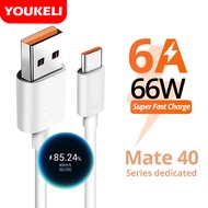 【COD】YOUKELI 6A USB Type C 66W data Cable For Huawei P40 P30 P20 Mate 40 30 20 X2 nova 7 8 Pro realme Mobile Phone Charger Fast Charging USB C Cable