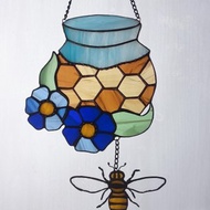 彩色玻璃蜂蜜罐裝飾蜜蜂彩色玻璃捕夢網花