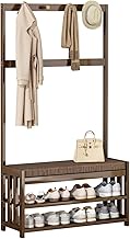 YVYKFZD Entryway Coat Rack, 4-in-1 Hall Tree with Bench and Shoe Storage, Bamboo Coat Rack Stand Sto