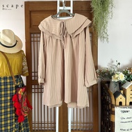 SEP29 * Big Size * Collar Long Sleeve Shirt Or Mini Dress With Wood Grain Wrinkled Fabric