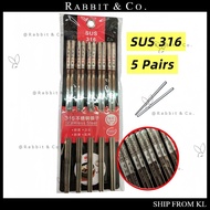 R&C  5 Pairs Penyepit Makanan Keluli Tahan Karat SUS316 CNY Chopsticks Stainless Steel SUS316