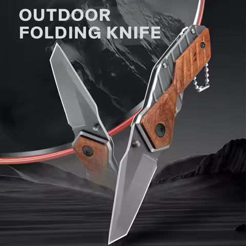 Outdoor tool folding knife, stainless steel, red sandalwood handle fruit knife, portable unboxing kn