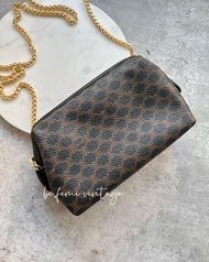 中古Celine黑花mini化妝包