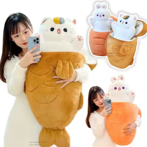 1pc Big Size Japan Taiyaki Cat Plushie Hiding in Sleeping Bag Bunny in Carrot Ferry Animals Plushie 