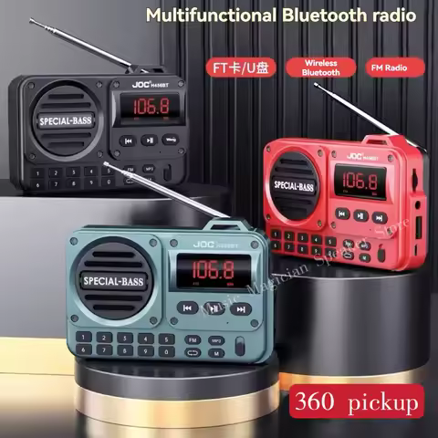 JOC H456BT Super Portable Bluetooth Speaker Multifunctional FM Radio LCD Screen Antenna Aux input US