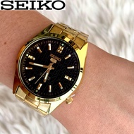 Seiko 5 21 Jewels Automatic Hand Movement KC Black Dial Stainless Steel Watch for Men(Gold)