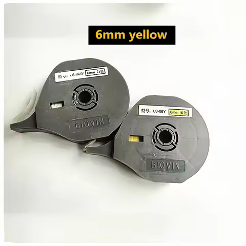 Yellow White Sticker 6mm BIOVIN LS-06W/Y Label Tape Cassette Ink Ribbon For Cable ID Printer Wire Ma