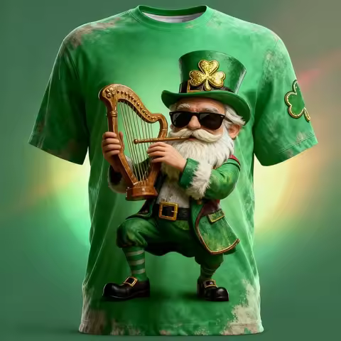 St. Patrick's Day Pattern T Shirt For Men Clover Beer 3D Printed Tees Summer Casual O-Neck Tops Over