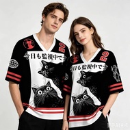 Japanese Style Retro The Cat Is Watching Today 3d Printed Men Jersey Fashion Y2k Breathable Quick Dr