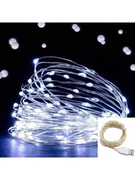 USB銀線仙女燈，星空燈串，適用於派對和婚禮，暖白色/藍色/白色，3.3英尺(1米) 10 LEDs，9.8英尺(3米) 30 LEDs，16.4英尺(5米) 50 LEDs 和32.8英尺(10米) 100 LEDs，可自行安裝