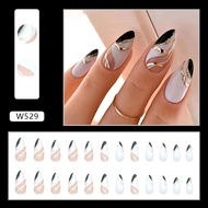 24PCS Fake Nails Black and White Nail Press on W529