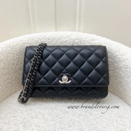 (Brand new) Chanel 23K Wallet on Chain WOC with Dual-Tone Chain in Black Lambskin and SHW