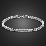 Men 925 Sterling Silver 4MM 7-9 inches Box Chain Bracelet &amp; Bangle For Women 100% Solid Silver Fashion Boys Charm Jewelry Gift