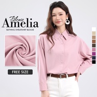KM Amelia Pearl Crepe Women Long Sleeves Collar Shirt Blouse [B7517]
