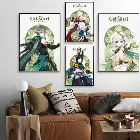 Genshin Impact Classic Movie Posters Whitepaper Sticker DIY Room Bar Cafe Aesthetic Art Wall Paintin