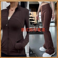 Lulu Women's Fitness Yoga Outwear + Sports Flared Pants with Pockets Suit 6198-601