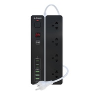 Asaki Power Strip Timer ปลั๊กรางไฟตั้งเวลาชาร์จ สายยาว 5 เมตร ปลั๊กพ่วง 4 ช่อง มี มอก.[USB 3ช่อง/Typ
