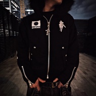 American New Autumn and Winter Fur Collar Pprinted Hooded Zipper Jacket Y2K Trend Vintage Casual Hip